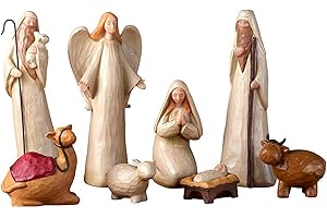 Avalon Gallery Catholic Nativity Set for Christmas: Crafted Rustic Carved Figures, 10-Inch Scale