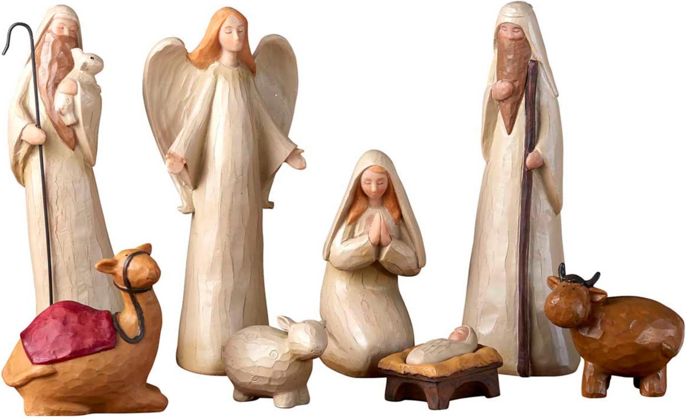 Avalon Gallery Nativity Sets for Christmas - Crafted Rustic Carved Nativity Scene, 10-Inch Scale, 8-Piece