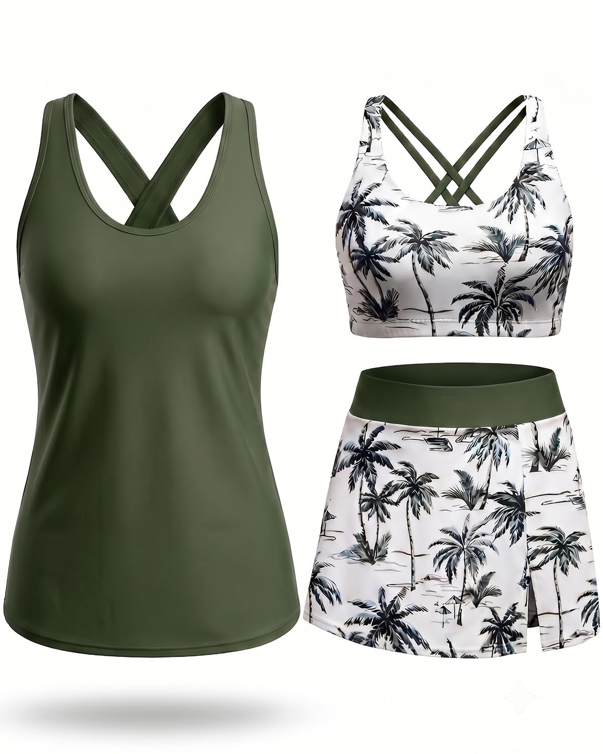 Womens 3 Piece Tankini Swimsuits with Skirt - Tummy Control Bathing Suit Swim Tank Top Sport Bra 2026 Athletic Swimwear-image-21