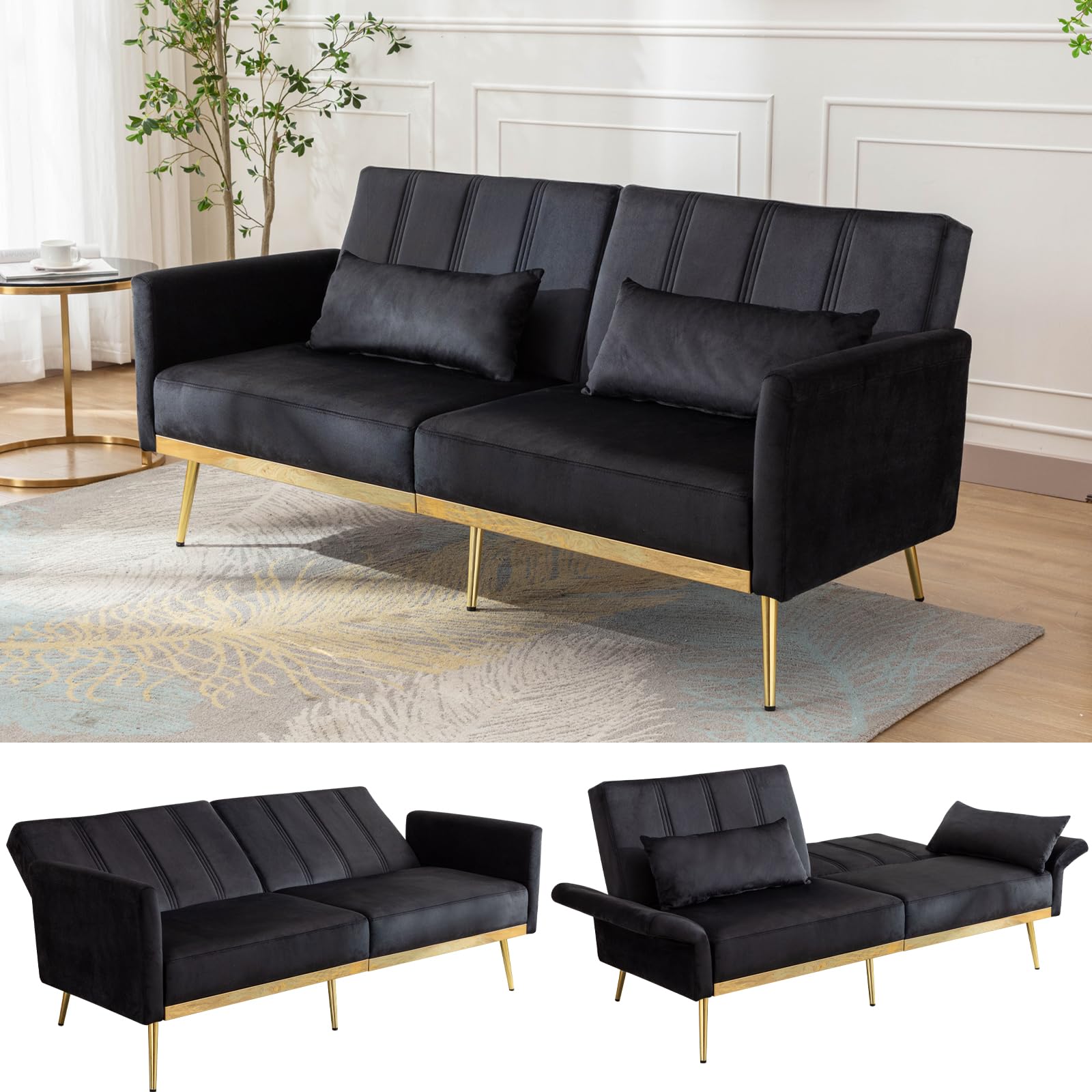 70'' Futon Sofa Bed Velvet Convertible Sleeper Sofa