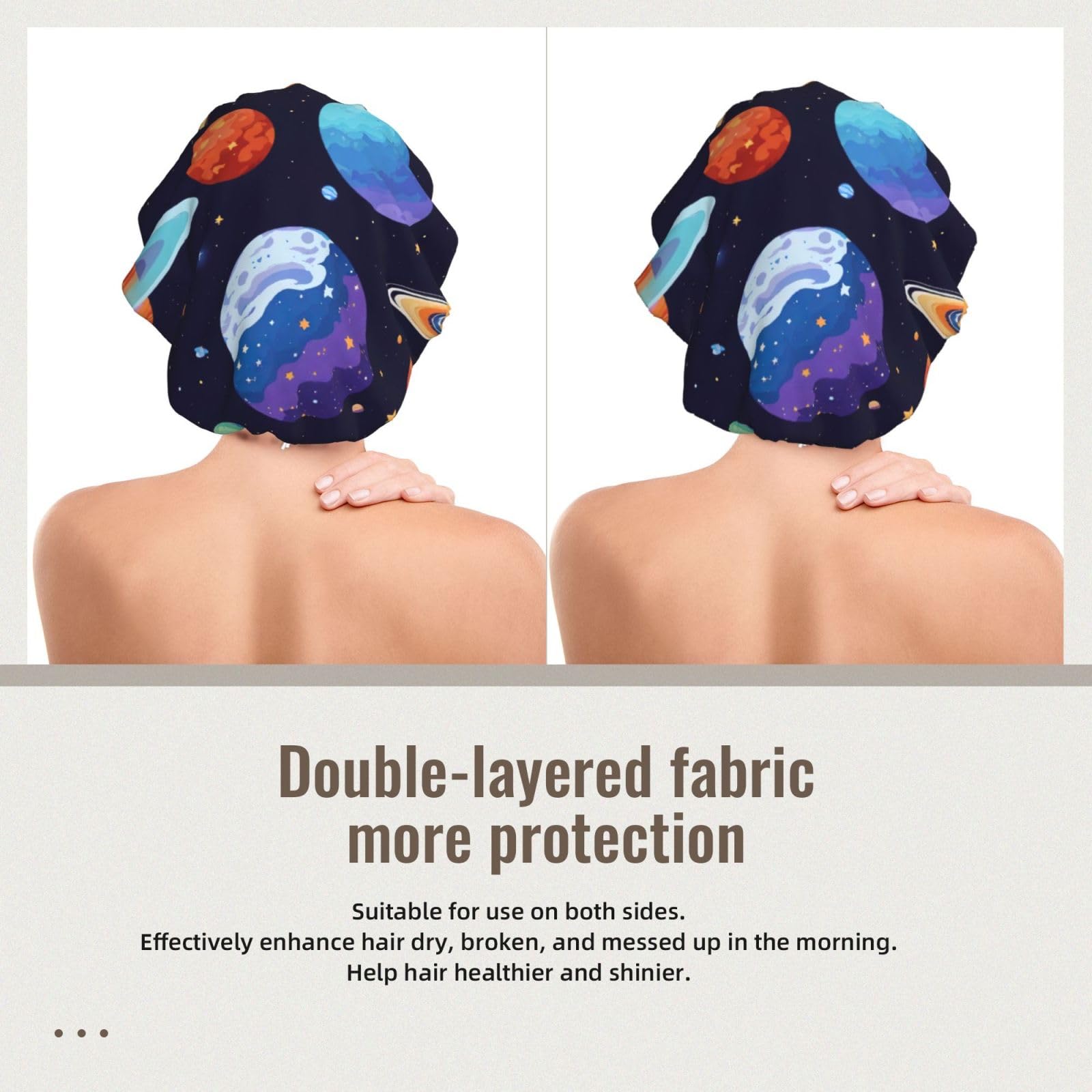 Double Layer Reversible Hair Wrap Satin Sleep Planet Pattern Cap Bonnet for Braid Curly Hair Satin Bonnet Black