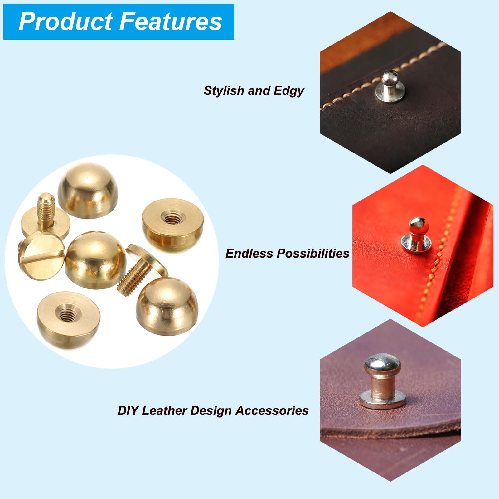 PATIKIL 8.5x10x6mm Spikes for Clothes 6 Set Metal Button Spikes with Punch & Screwdriver Screw Kit Flat Head Rivets Screw DIY Leather Barrel Studs Hardware Trim Craft - Image 4