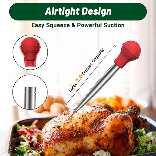 Miniatura 3 de Vondior Baster Baster - Jeringa de pavo de acero inoxidable de grado alimenticio con cepillo para untar barbacoa y 2 agujas inyectoras de adobo y