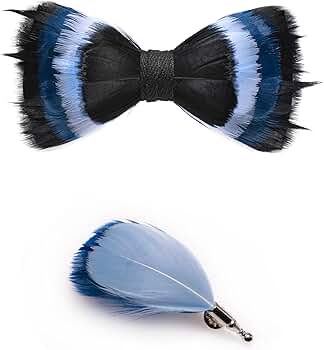 RBOCOTT Handmade Feather Pre-tied Bow tie and Brooch Sets for Men