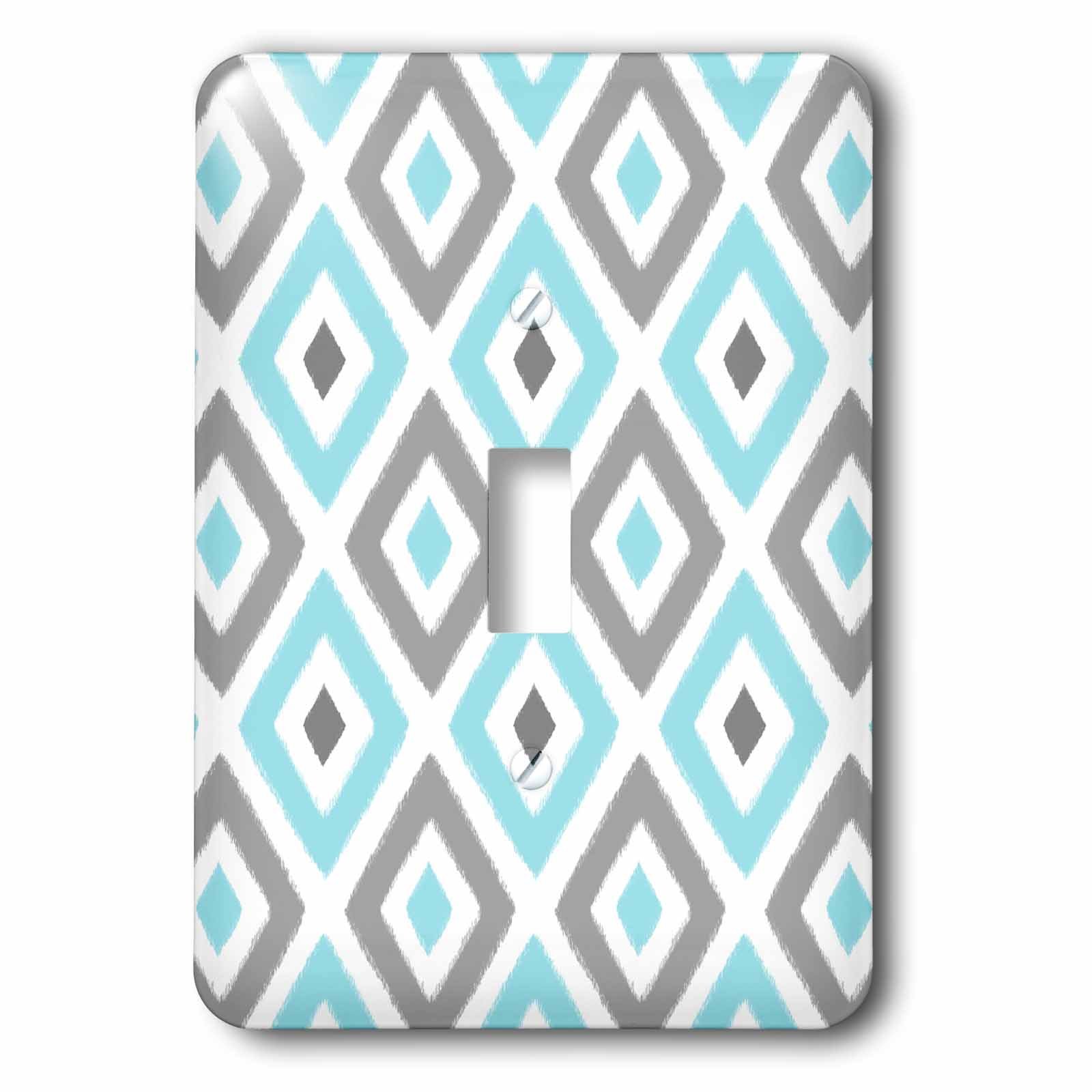 Interrupteur à bascule simple imprimé losanges gris et bleu style Ikat rétro