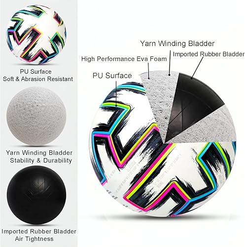 Miniatura 6 de Balón de fútbol de la Copa Euro Tamaño 5  Réplica europea premium de la pelota de partido para entrenamiento, juego, y para los entusiastas del