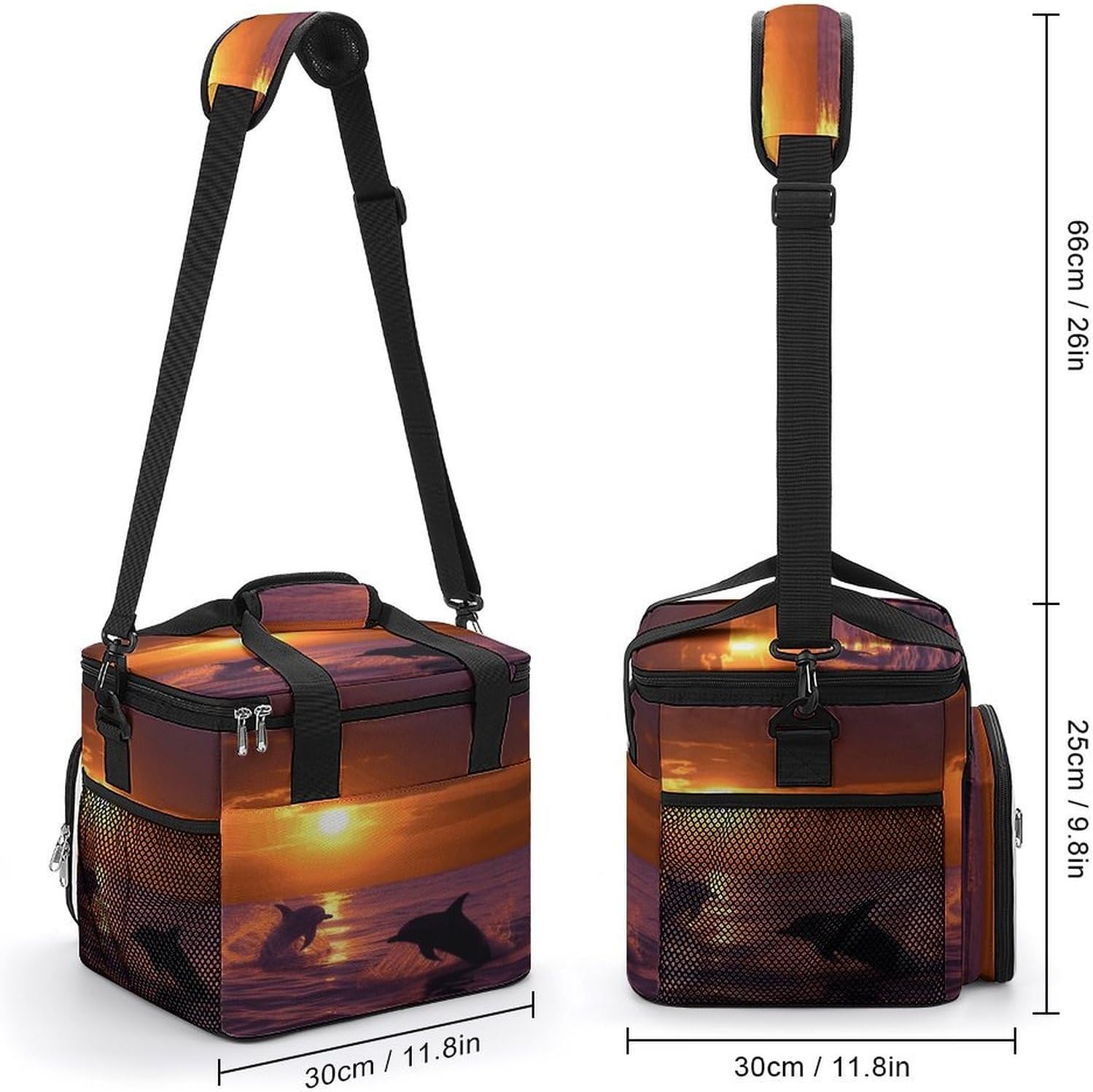Sunset Dolphins Cooler Bag Portable Insulated Lunch Bags Leakproof Ice Chest Large Capacity Soft Cooler Tote for Picnic Camping Work Travel Keep Food Drinks Fresh 22.5L