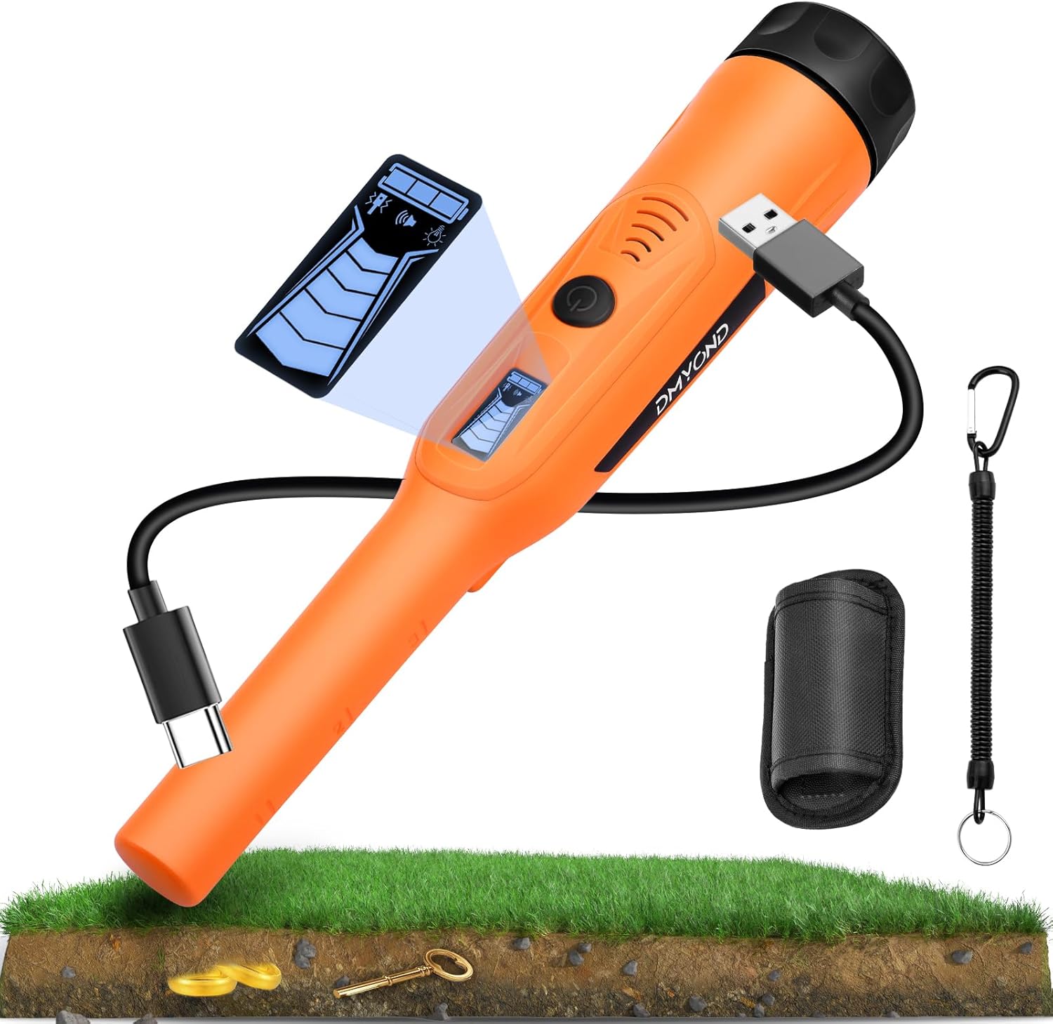 Dmyond Rechargeable Metal Detector Pinpointer for Adults Kids - IP68 Full Waterproof Handheld Pin Pointer Wand - 800mAh Battery - 360° Detection with LED Light