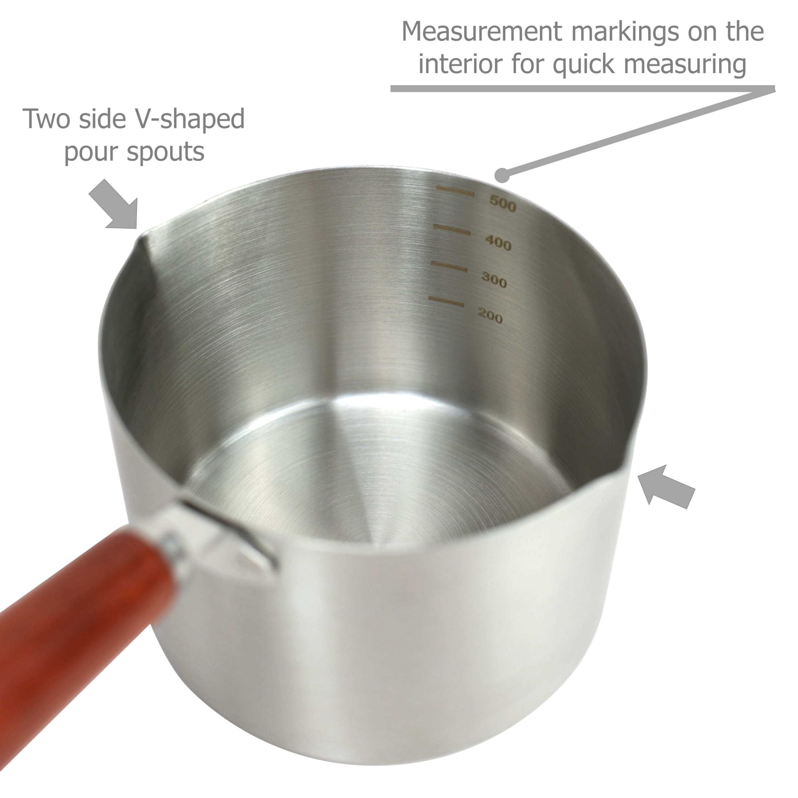 Sartén calentadora de olla de doble caldera de acero inoxidable con mango resistente al calor para derretir velas de mantequilla de chocolate y calentar té con leche, capacidad de 16 onzas / 16.9 fl oz 5