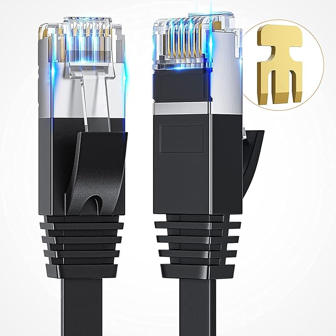 Cable Ethernet Cat 8 RJ45 15ft Negro Plano UTP miniatura 3