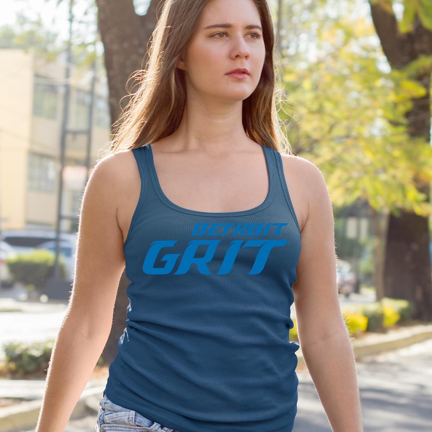 Detroit Grit Football Racerback Tank Top for Women, Soft, Flattering Fit