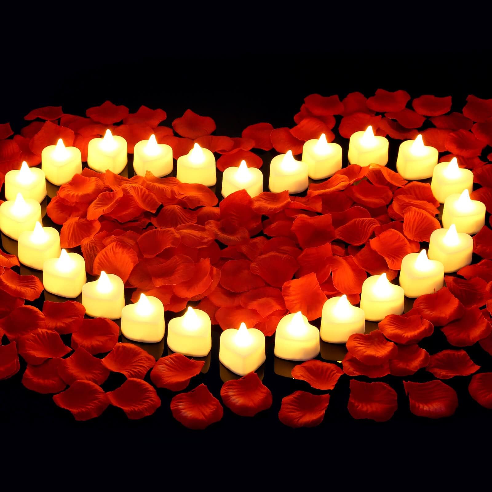 cridoz 2000 Pieces Artificial Rose Petals with 24 LED Tea Lights Candles, Romantic Decorations Special Night Set for Night, Valentine's Day, Wedding Anniversary or Table Décor, Warm White