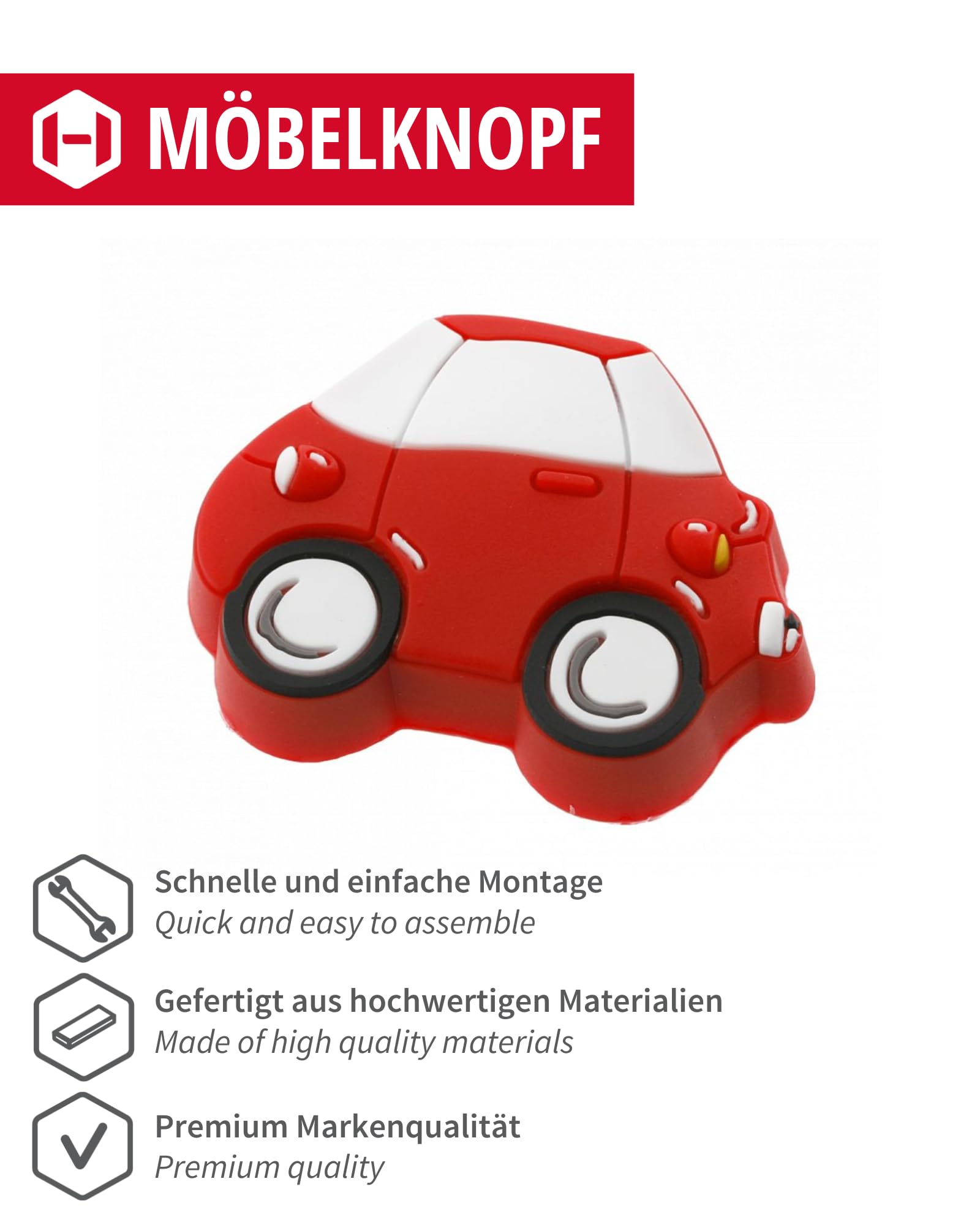 Gedotec Poignées de meubles en caoutchouc pour enfants | Voiture | 1 pièce - Poignées de meubles pour enfants | KID | Bouton de tiroir élastique - caoutchouc résistant à la salive | Bouton de meuble