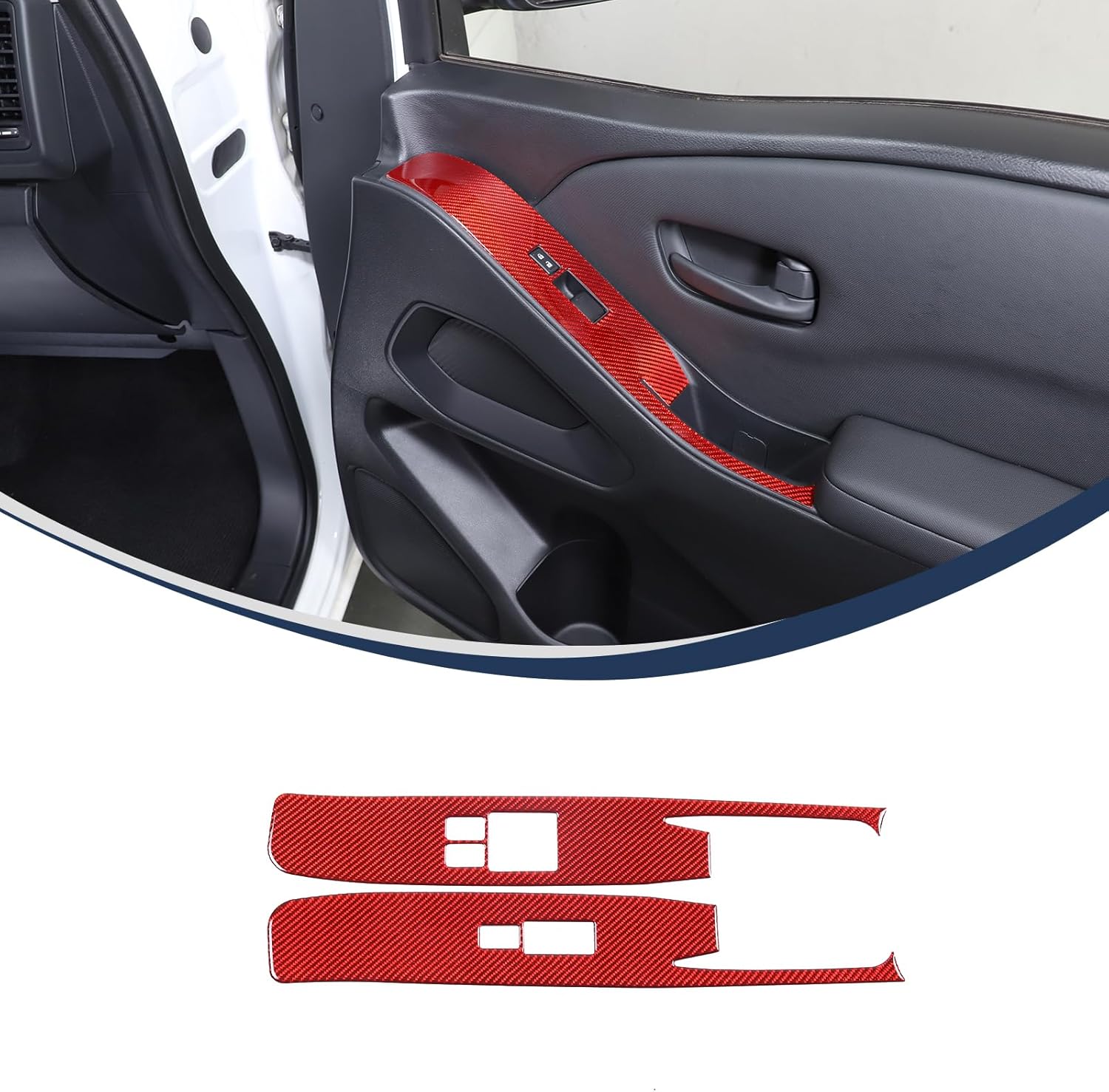 Door Window Lift Trim Switch Panel Cover Trim Compatible with Nisan Frontier 2022-2024,Carbon Fiber Door Window Glass Lift Button Panel Trim Cover Interior Accessories (Red)