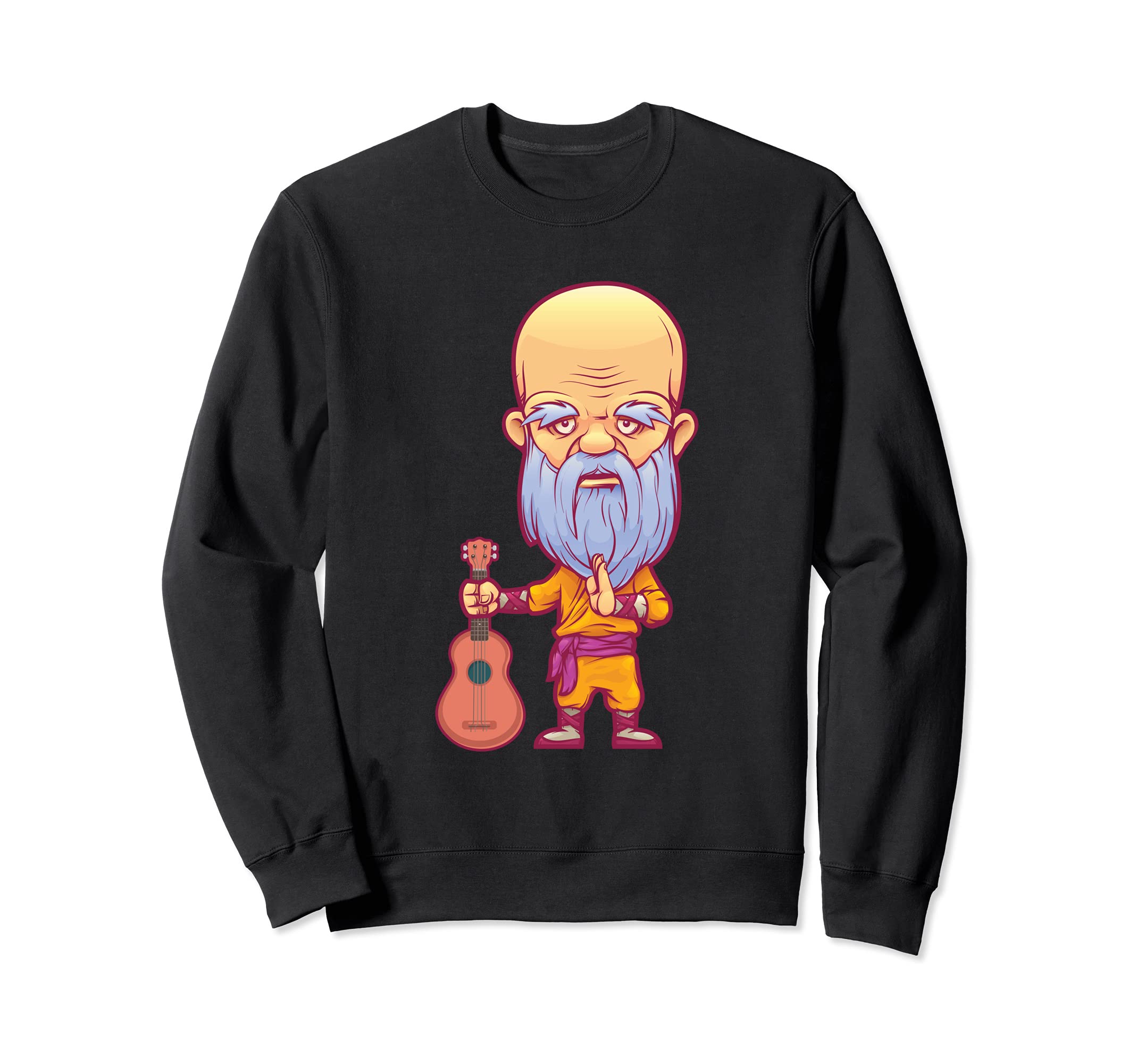 Monk Aloha Musician Hawaii Guitar Uke Hawaiian Acoustic Sweatshirt, Black