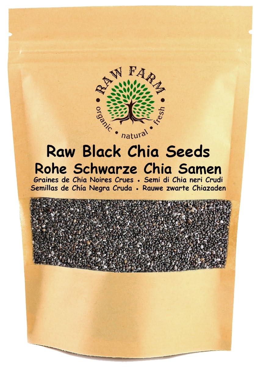 Raw Farm - Graines de chia noires crues 1 kg - Graines entières - Naturelles et non transformées - Ingrédient polyvalent pour cuisine et pâtisserie