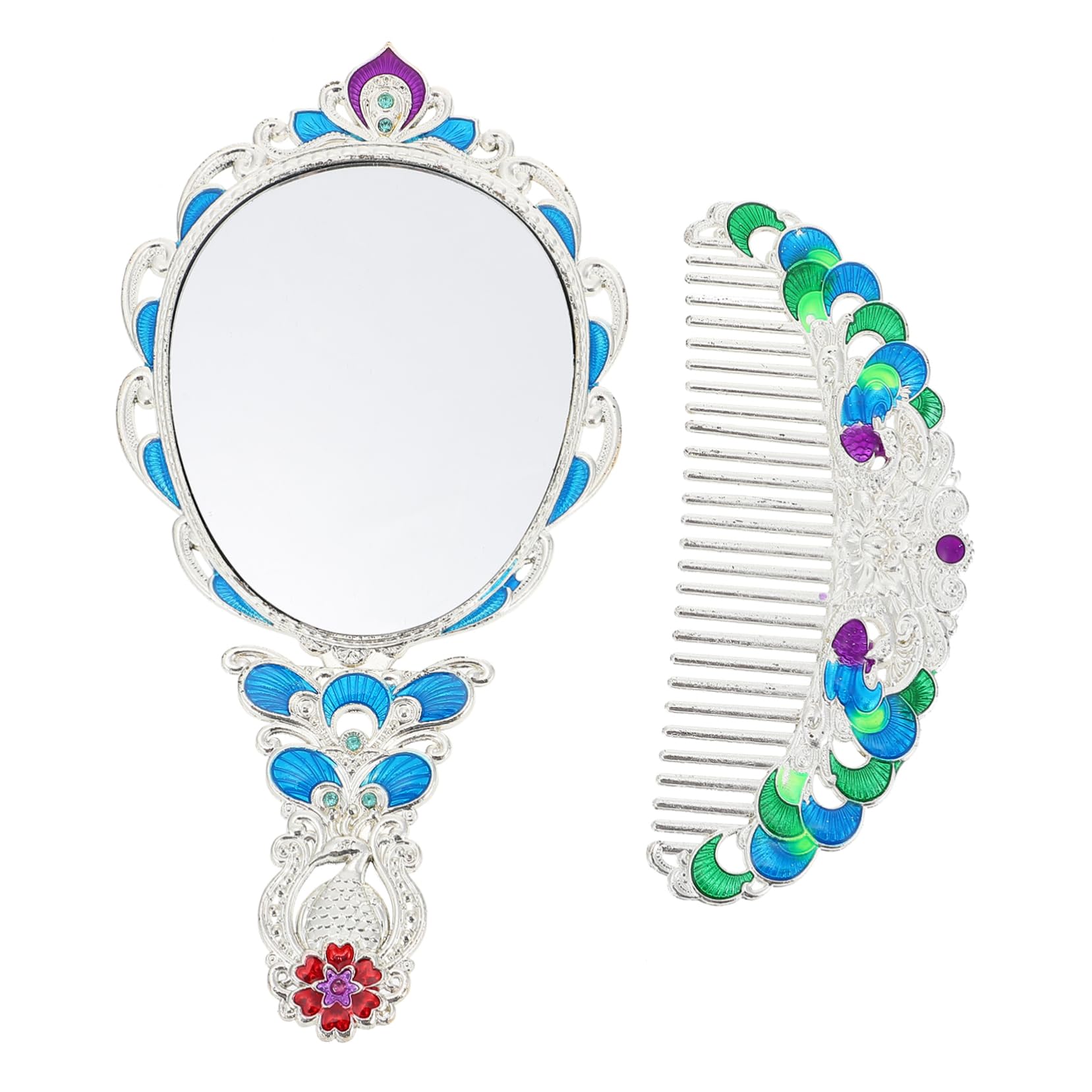 Miroir à main vintage et peigne cosmétique rétro gravé pour coiffure