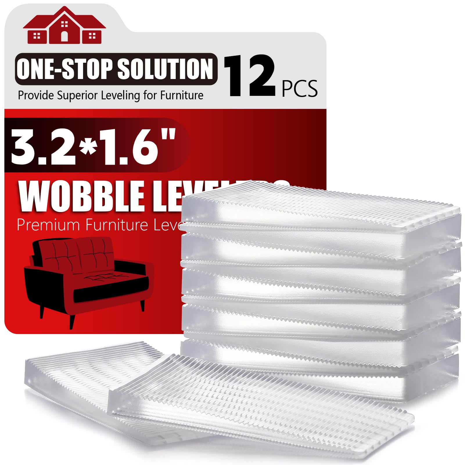 Flexible Plastic Shims 12pcs Kit Size Variety | Clear Leveling Kit for Home Improvement | Furniture Leg Stabilizers | Table & Toilet Shims -