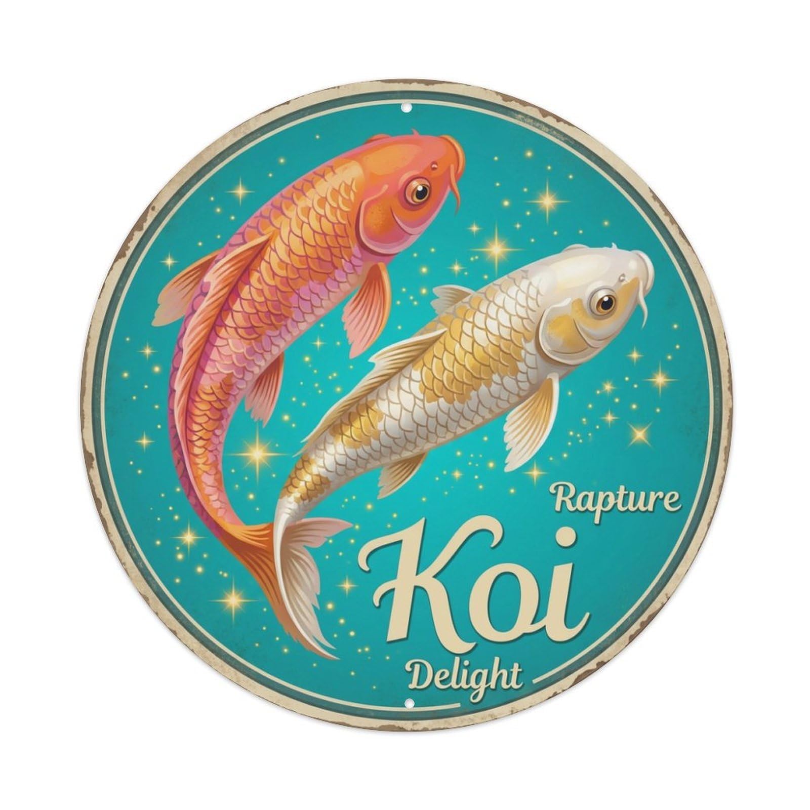 Tgrcjimh Style Metal Tin Sign Koi Fish Rain Drops Storm Japan Retro Ukiyo-E