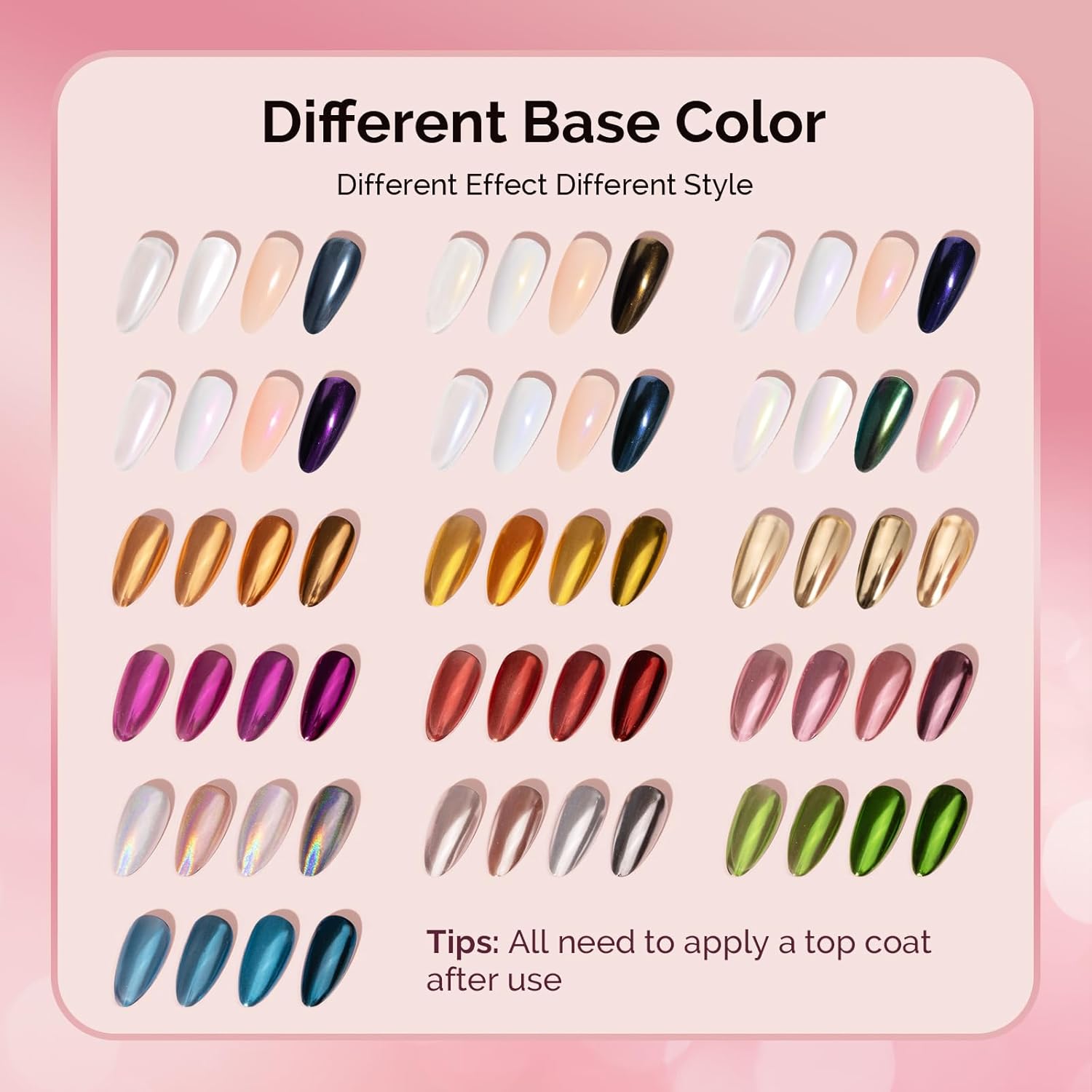 MelodySusie 16Pcs Chrome Nail Powder for Gel Nails Silky Cat Eye Gel Nail Polish