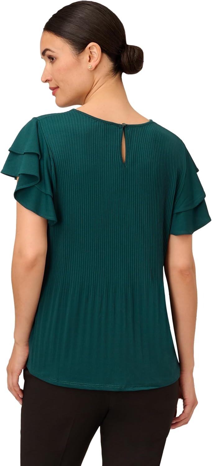 Adrianna Papell Womens Solid Pleat Double Sleeve Top - Image 3