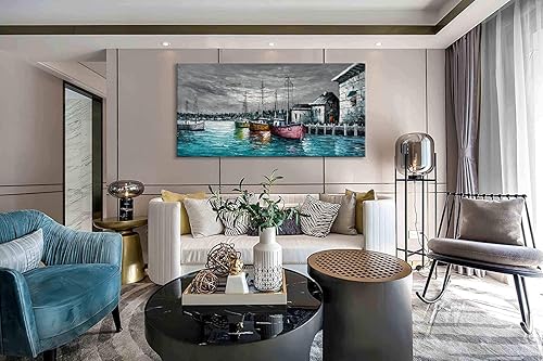 Miniatura 5 de zoinart Lienzo grande pintado a mano de 48 x 24 pulgadas, pinturas abstractas para pared, textura contemporánea, arte de pared de muelle, paisaje,