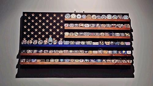 Vista 4 de Thin Blue Line Challenge Coin Holder Display, Wooden Shelves hold 90-100 Coins, for Military, Police, Law Enforcement, First Responders, Custom