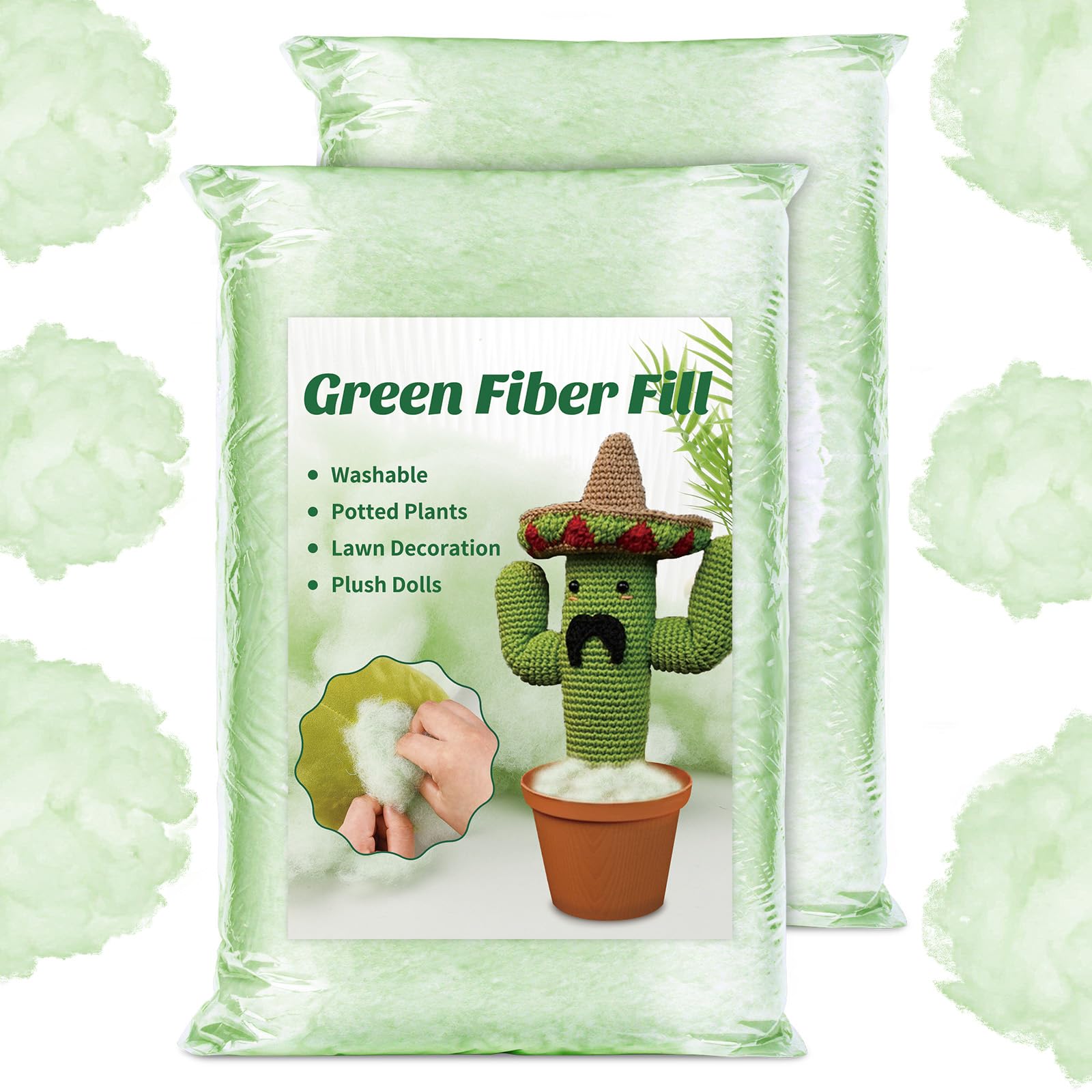 Bupete 10.6oz Stuffing for Stuffed Animals, Green Stuffing for Crafts, Crochet Stuffing Fiberfill Stuffing for Lawn Doll Decorations