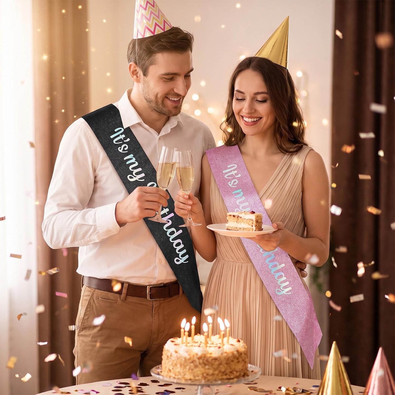 2 PCS Its My Birthday Sash, Glitter Happy Birthday Sash for Women Girls