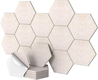 Relaxdays Akustikplatten, 18 Stück, selbstklebend, Hexagon, 30x26 cm, Schalldämmung gegen Lärm, Gaming Deko, beige