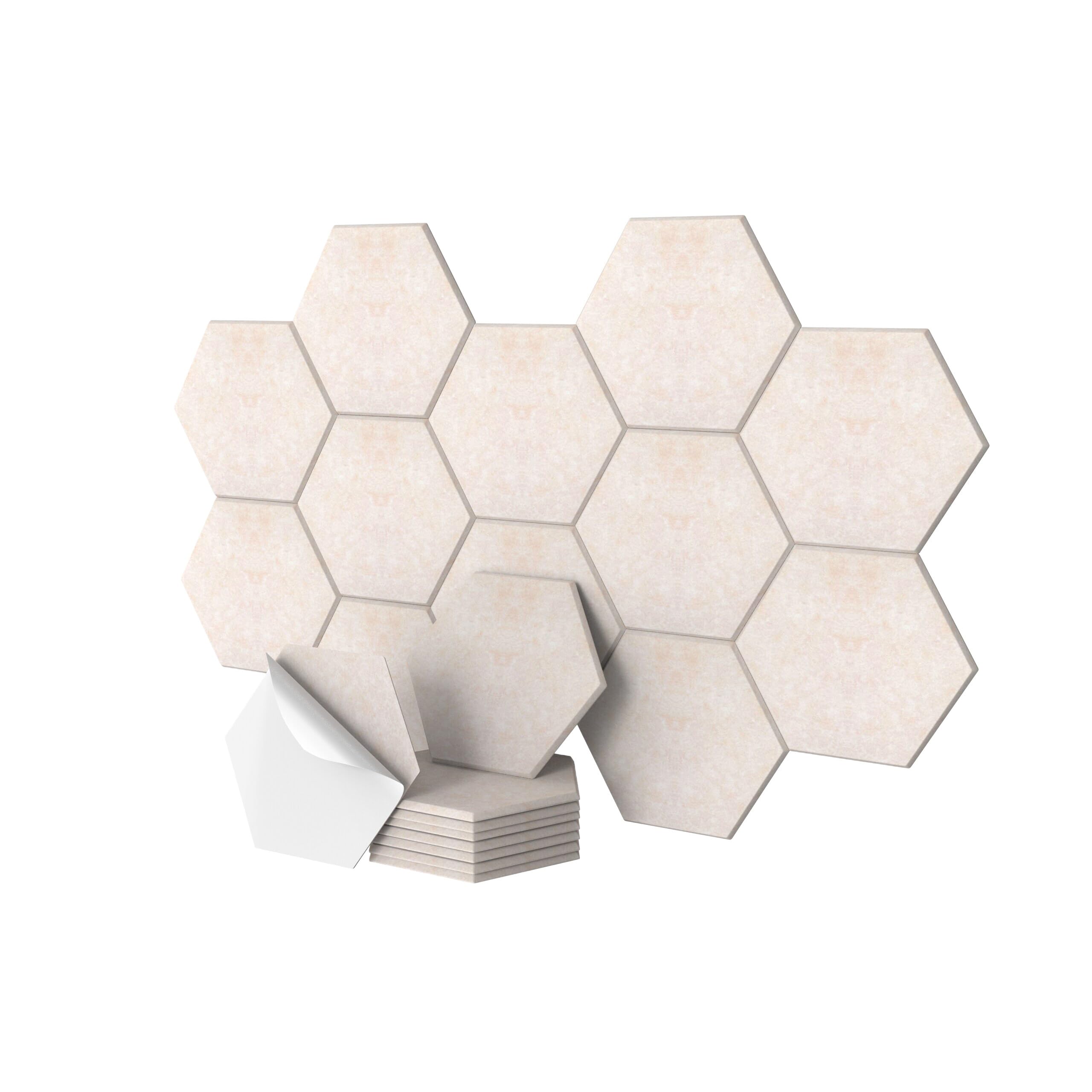 Relaxdays Acoustic Panels, 18 pcs, Self-Adhesive Hexagonal Soundproofing, 30x26 cm, Beige for Noise Reduction & Gaming D