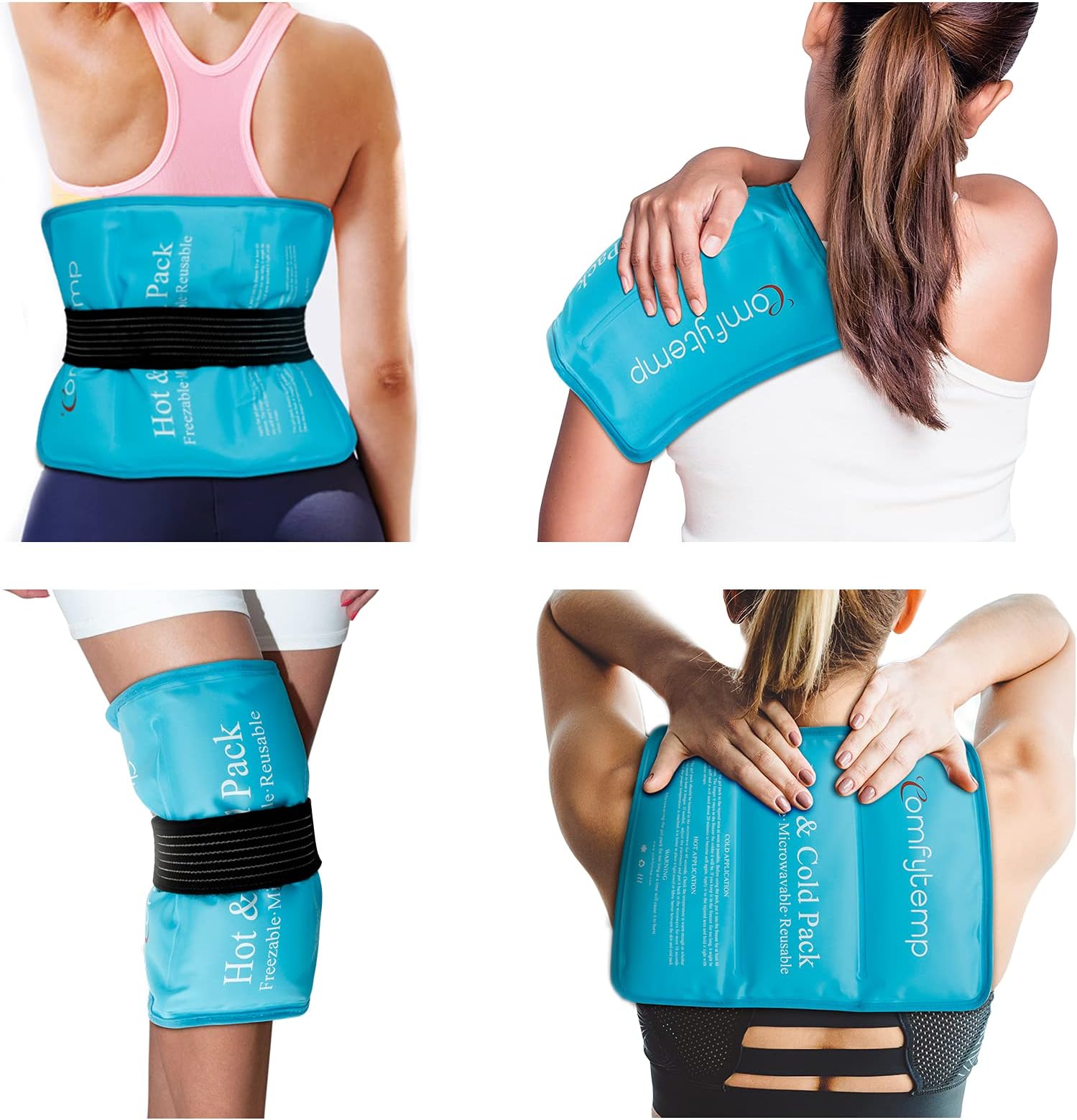 Comfytemp Large Gel Ice Pack for Injuries, 27x37cm Reusable Cold Pack with Strap for Shoulder, Knee, Ankle, Hip, Back Pain Relief, Hot and Cold Compression Therapy for Sprains, Swelling, Bruises