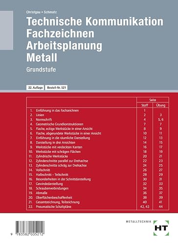 Technische Kommunikation, Fachzeichnen, Arbeitsplanung Metall, Grundstufe