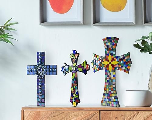 Miniatura 6 de Lanyani 3 bases de cruz de mosaico de madera contrachapada, varias formas de sustratos para bricolaje azulejos de mosaico de vidrio, manualidades,