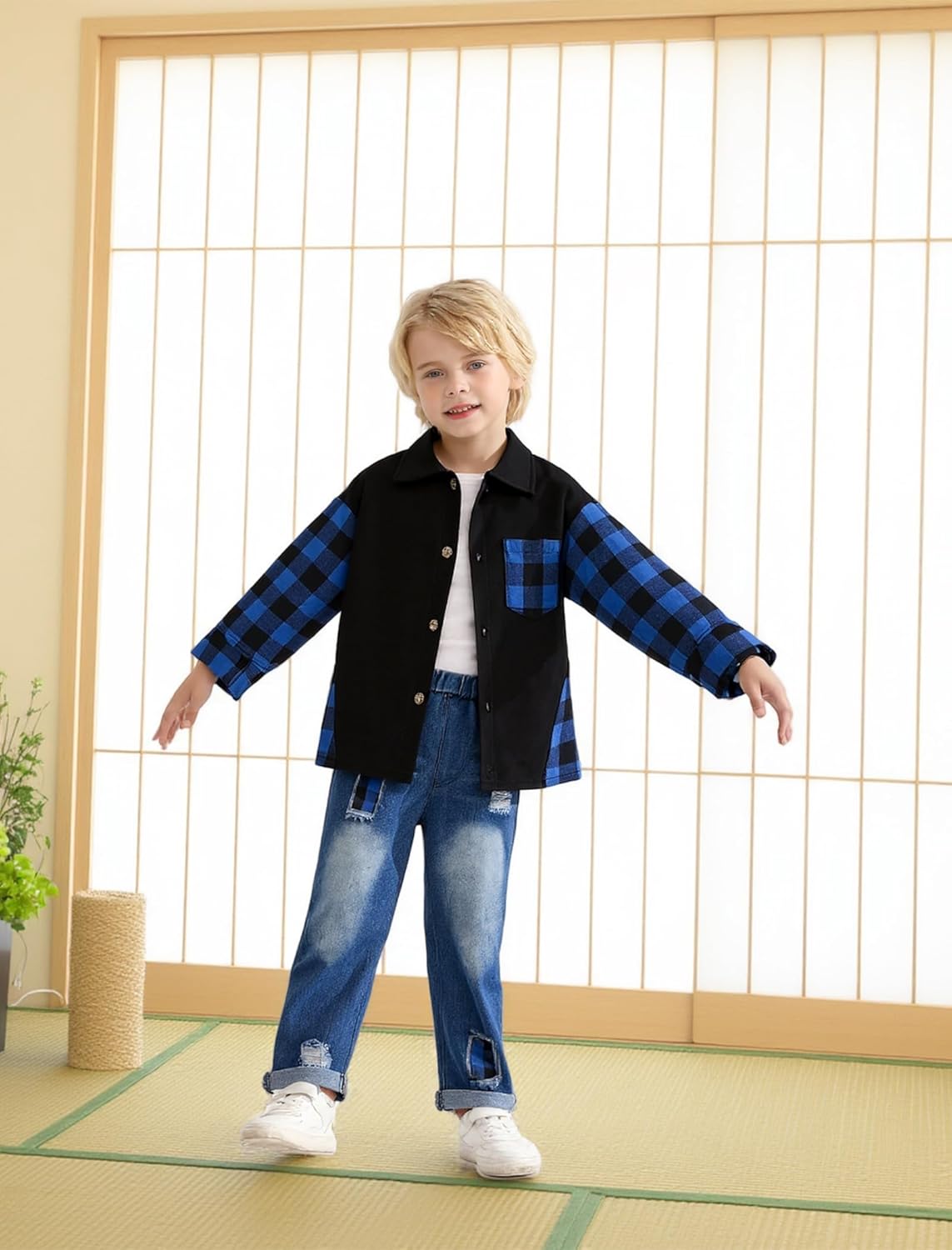 Toddler Baby Boy Clothes Flannel Long Sleeve Plaid Shirt Ripped Denim Jeans Outfit Set Boys Fall Outfits 2-6 Years - Image 3