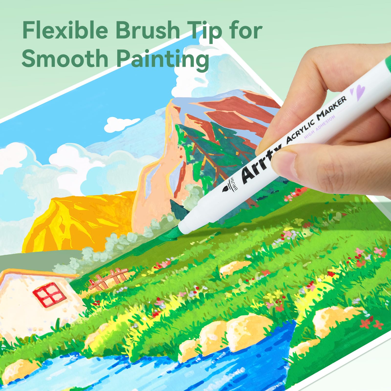 Arrtx 90 Colors Paint Markers Pens, Acrylic Paint Pens for Artists Adults Coloring Drawing Landscape Scenery Natural- Brush Tip for Rock Painting, Wood, Canvas, DIY Crafts Making Art Supplies-90B image 7