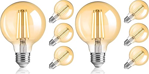 Miniatura 10 de FLSNT Paquete de 4 bombillas LED G25 Edison para dormitorio y sala de estar, 2200 K blanco cálido, regulable CRI90+, equivalente a 40 W, 400 LM,