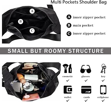 しゅん EYELETS NYLON BAG (BLACK) 3079B Small Nylon Crescent Shoulder Bag for Women Men,Fashionable