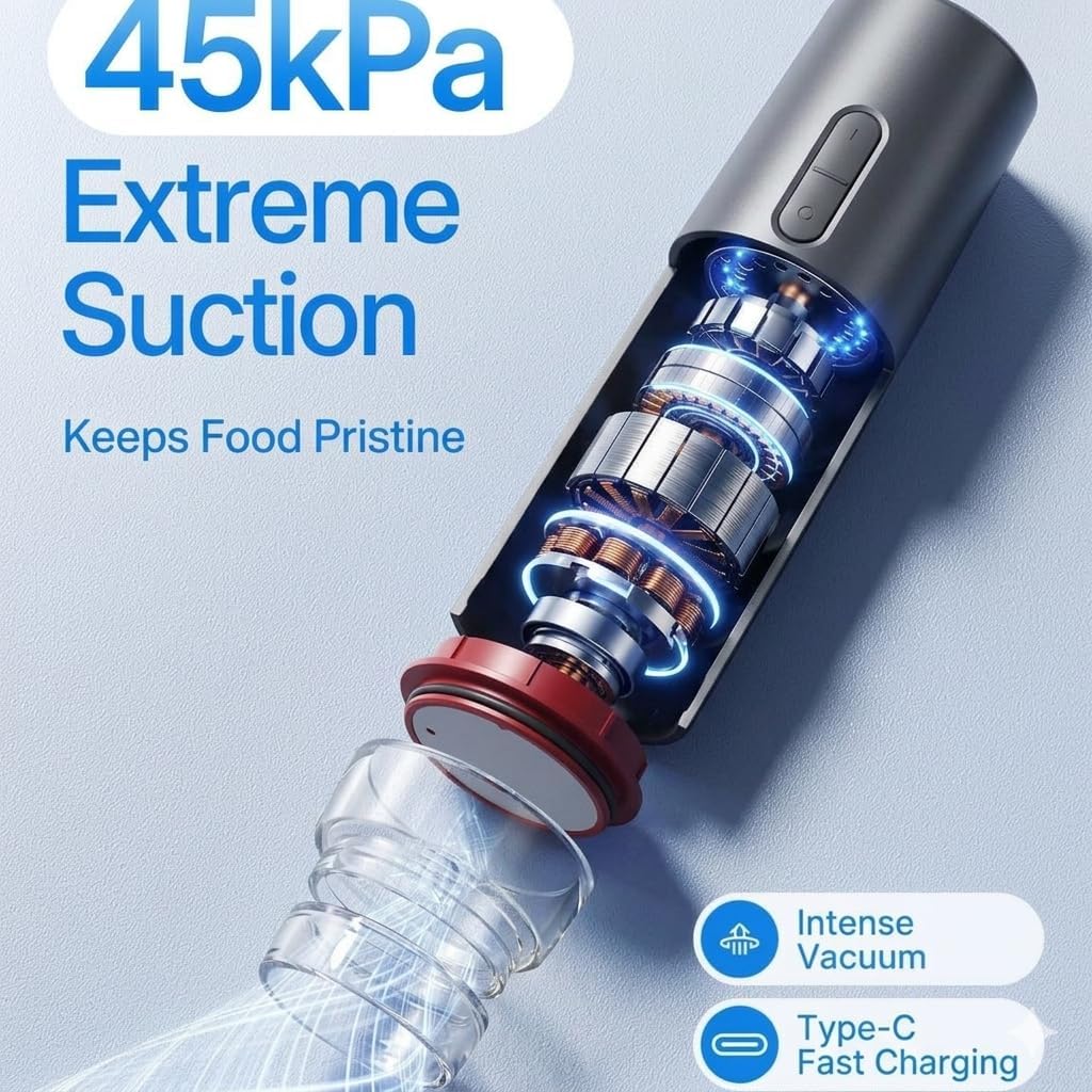 Food Vacuum Sealer Machine with 30 Reusable Vacuum Bags & 3 Sealing Clips for Food Storage, Freezing and Refrigeration Preservation