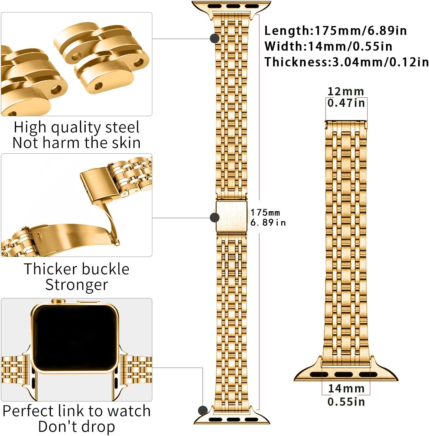 Slim Watch Band Compatible with Apple Watch 41mm 45mm 42mm 44mm 40mm 38mm Metal Stainless Steel Watchband Suitable for iWatch 10/9/8/7/6/5/4/3/2/1/SE Series Women Luxury Strap - Image 3