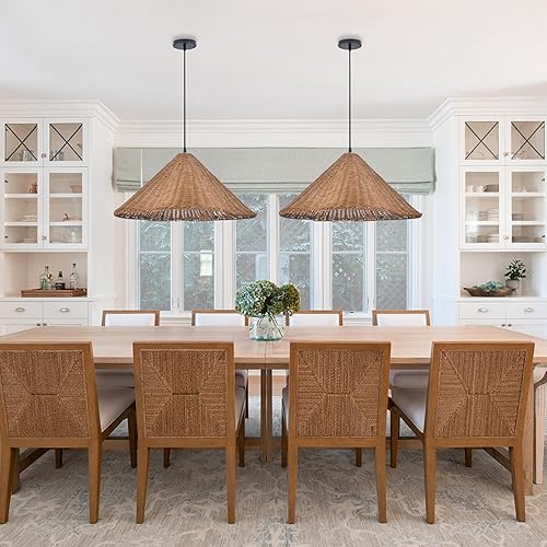 Miniatura 2 de Arturesthome Lámpara colgante de ratán bohemio de 23.6 pulgadas, estilo costero, retro, tejido, lámpara colgante para granja, sala de estar,