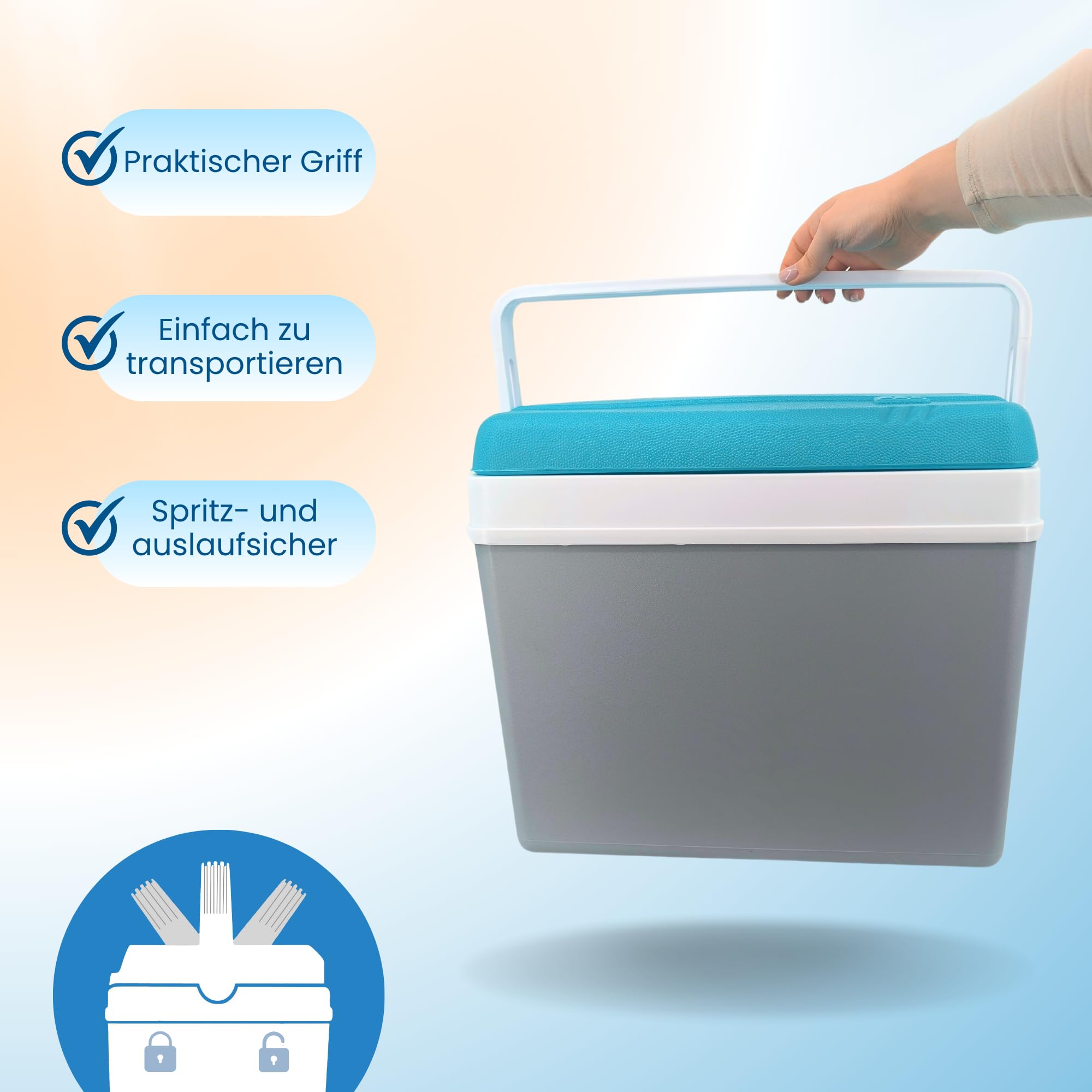 Glacière passive 35 l – Boîte isotherme portable sans électricité – Boîte de camping pour voiture, pique-nique et plage – Coffre à glace compact avec couvercle Kamai Coolbox