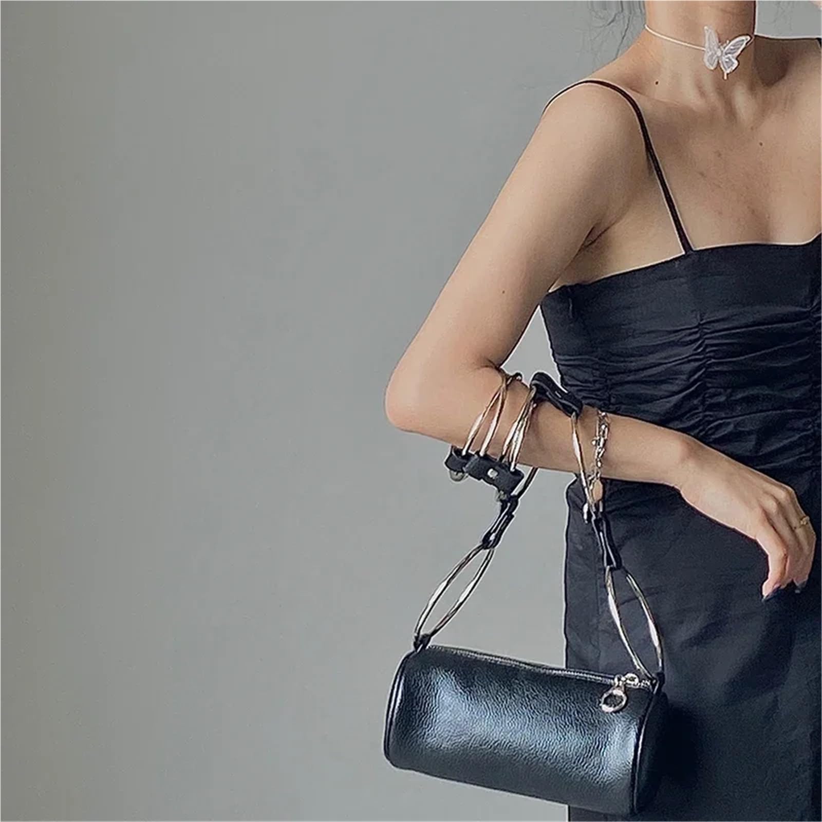 Bolso de hombro tipo cubo con personalidad for mujer, diseño aro metal, piel sintética, moderno, mensajero for muñeca Para Viajes Compras Trabajo Citas