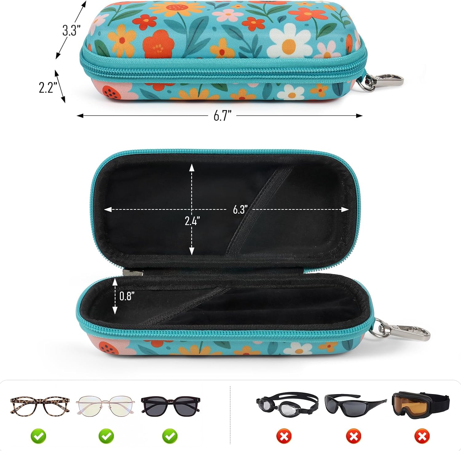 WOMACO Double Glasses Case – Hard Shell Dual Eyeglass & Sunglasses Holder with Clip, Portable Travel Eyeglasses Box for Women - Image 7