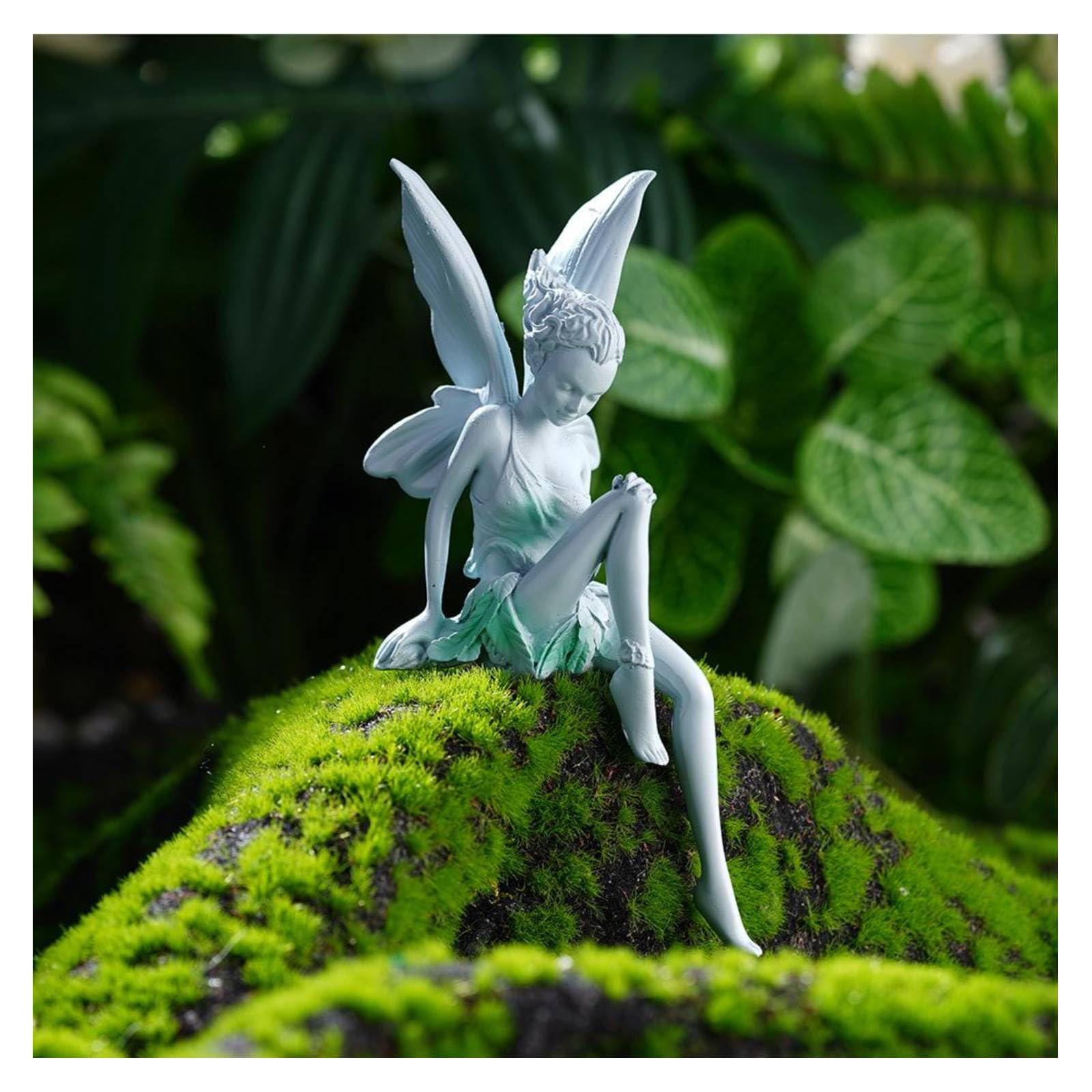 Angel Figurine Outdoor Statue, 5.5'' Brown Resin Angel Craft for Home, Table, Lawn, Yard, Porch, Patio, Christmas, Housewarming Gifts (White)