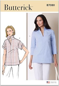 Butterick B7080 Sewing Pattern for Misses Stand Collar Blouse with Sleeve Variations
