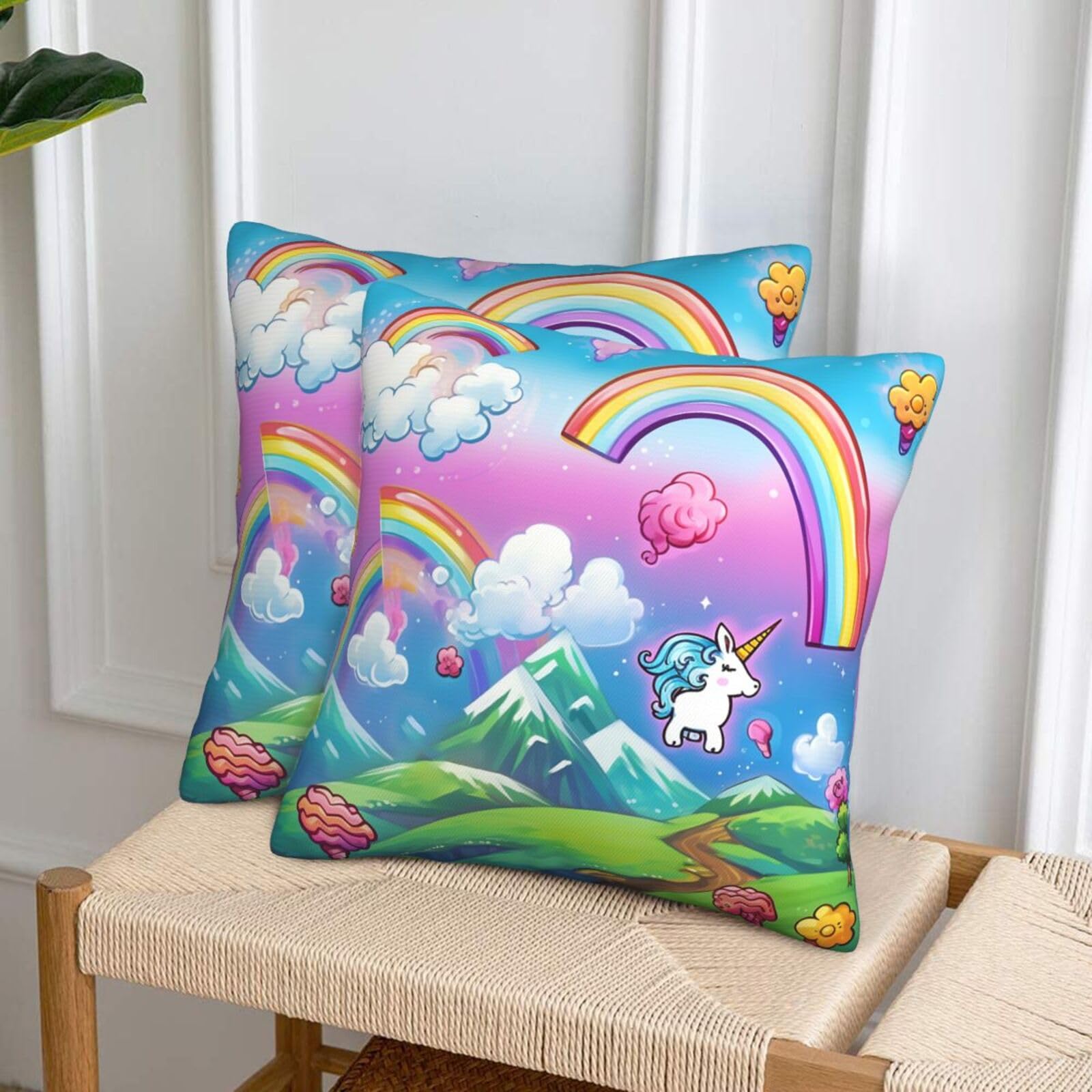 NONHAI Decorative Throw Pillow Covers Set of 2, 18"x18" Square Cushion Case Soft Comfy Rainbow Throw Pillows for Couch Cushion Livingroom Farmhouse Home Decor Pillowcases