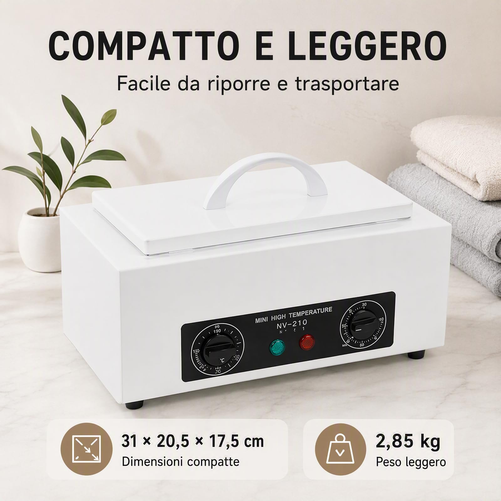 Esterilizador de Instrumentos 300W 220V Esterilizador de Aire Caliente con Temporizador y Luces de Visualización Claras, 2L Max. 220℃ Piano Autoclave para Salones de Belleza, Salones de Uñas, Barbería