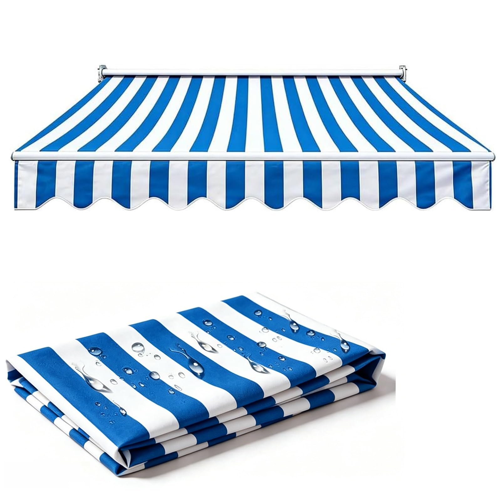 ROFBIHG Stripe Awning Replacement Fabric Manual Retractable Awning Cloth, Patio Awnings Replace Canvas, Outdoor Retractable Sunshade Cover Replacement Canvas for Patio Awning(Blue,2x1.5m(6.6x5ft))