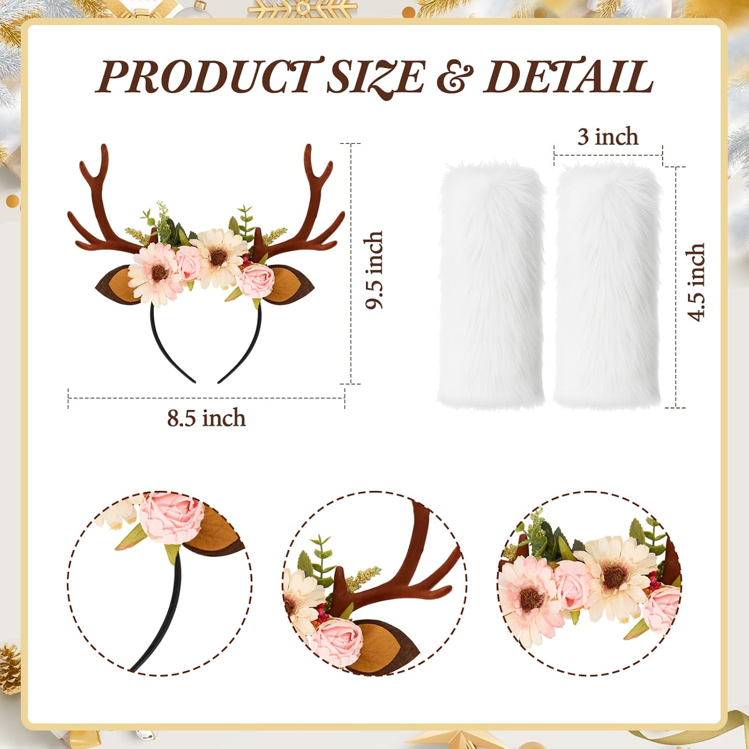 Haysandy 4 Pcs Christmas Adult Deer Costume for Women, Deer Dress Reindeer Antlers Headband Fuzzy Leg Warmers - Image 3